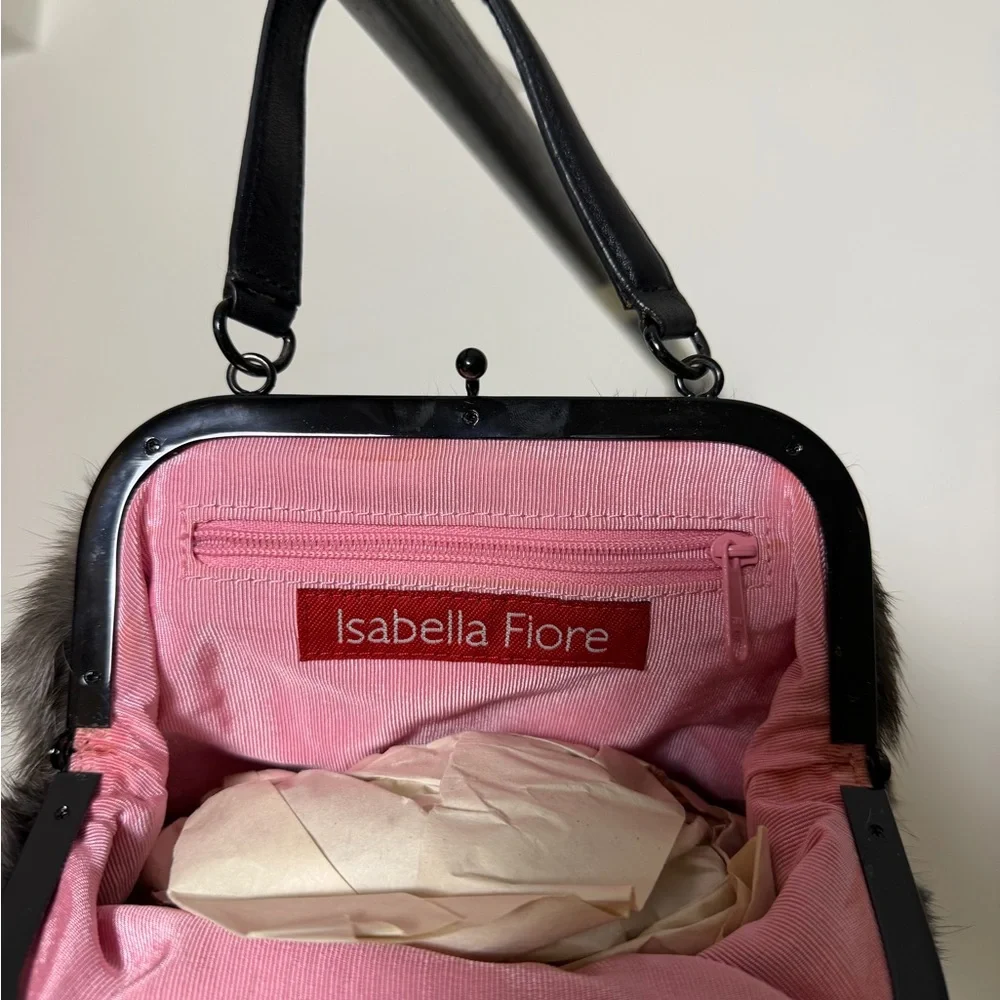 Isabella Fiore Gray Rabbit Fur Frame Bag Clasp Clutch - Picture 3 of 3